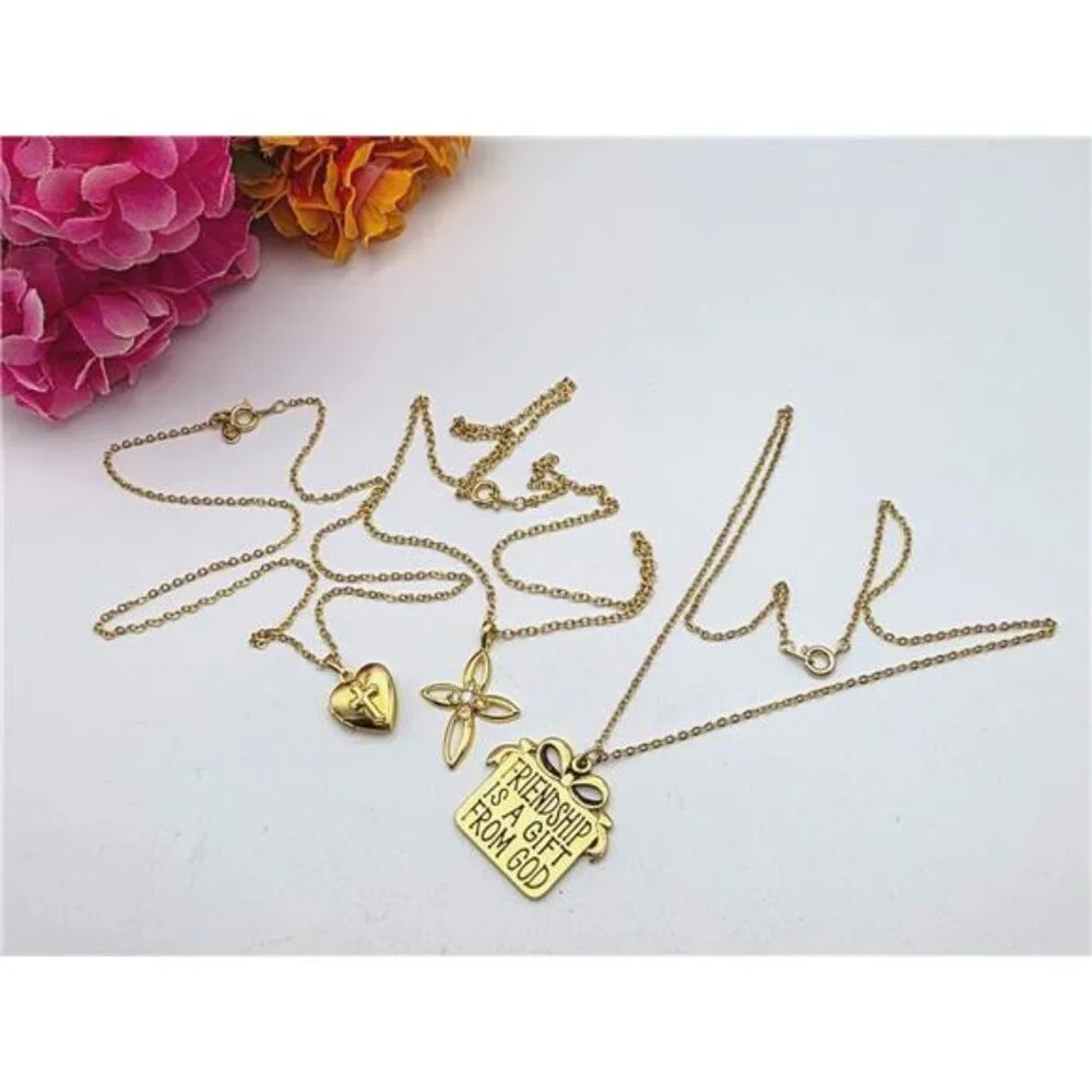 Premier Designs Cross Heart Locket Necklace + 2 Estate Religious Lot Vintage